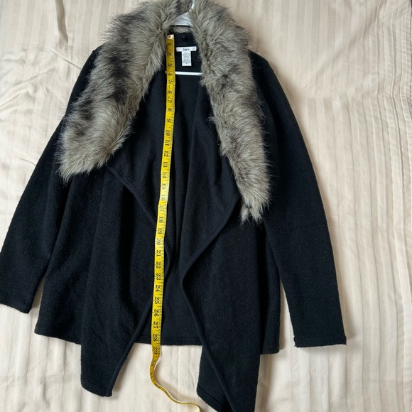 Bar III Cotton Wool Blend Black Cardigan Sweater with removable faux fur Size M - Picture 7 of 9